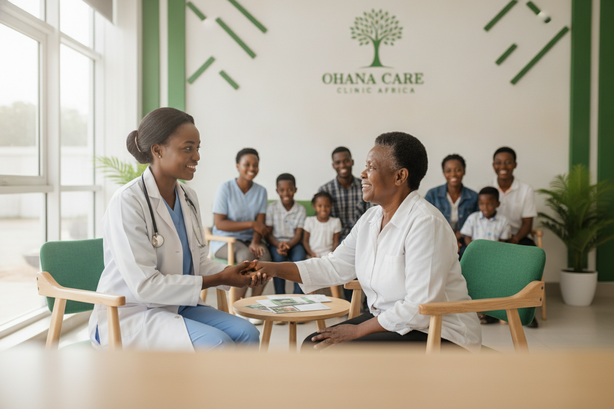 An Ohana Care nurse with a family at home